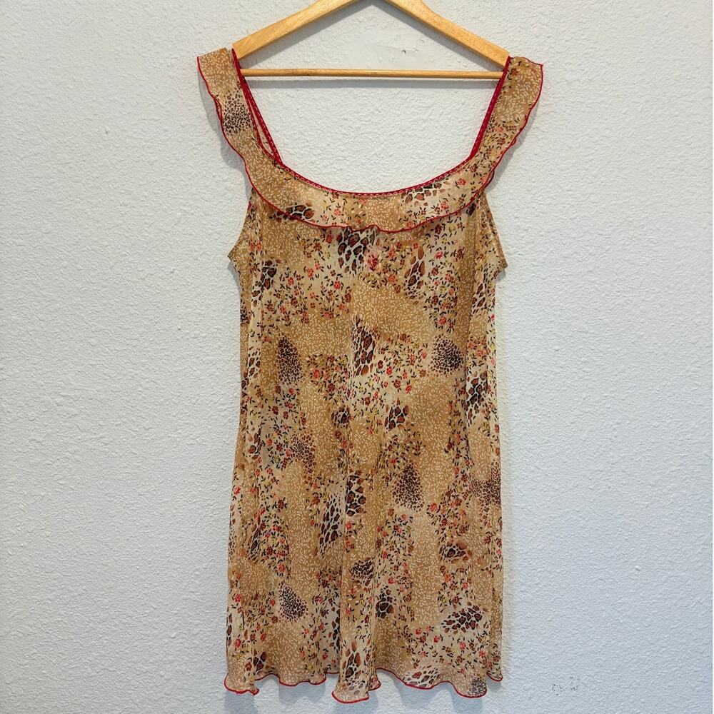 vintage y2k josie natori nightgown slip dress floral leopard print glam sheer